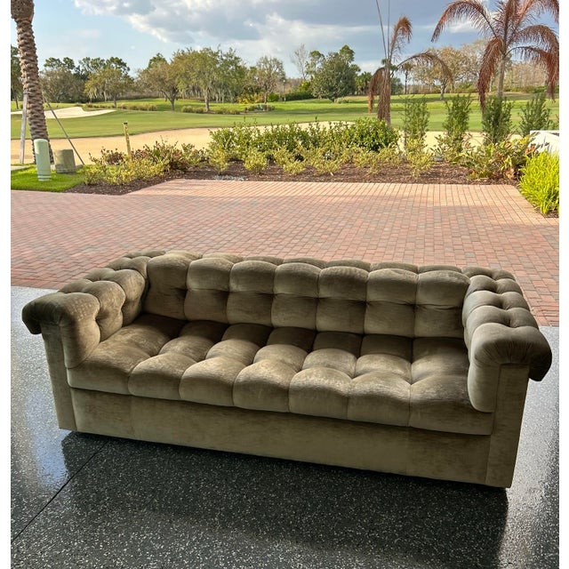 Pair of Elegant Tufted Sofas in Antique Bronze Velvet. Design by A.Rudin. Made in California Style Number 2736
