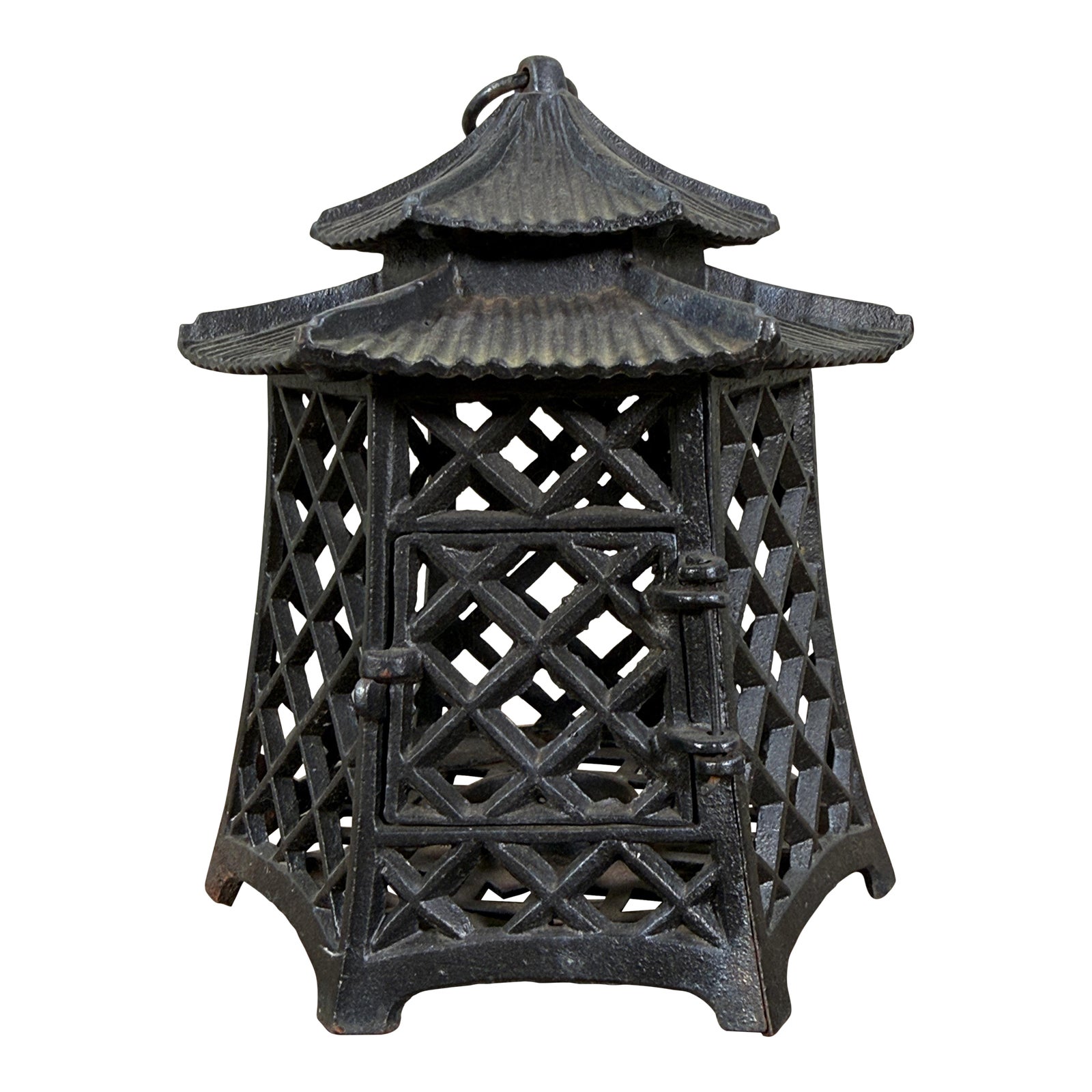 Vintage Japanese Cast Iron Pagoda Lantern With Lattice Work