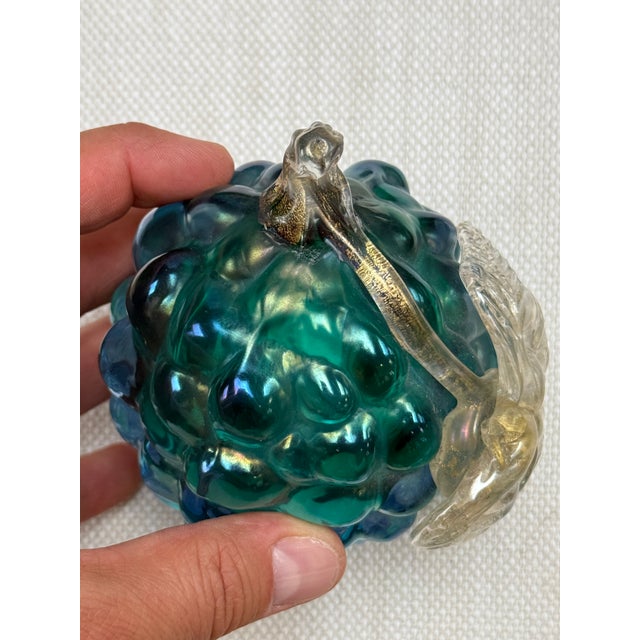 Glass Kugel Style Iridescent Blue Art Glass Bunch of Grapes Sculpture For Sale - Image 7 of 8