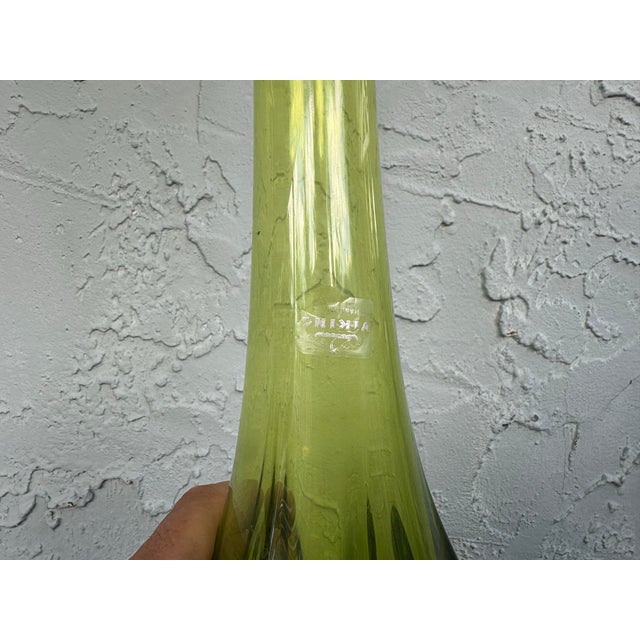 1960s Viking Epic 6-Petal Emerald Green Art Glass Footed Swung Vase — 20” For Sale In Orlando - Image 6 of 8