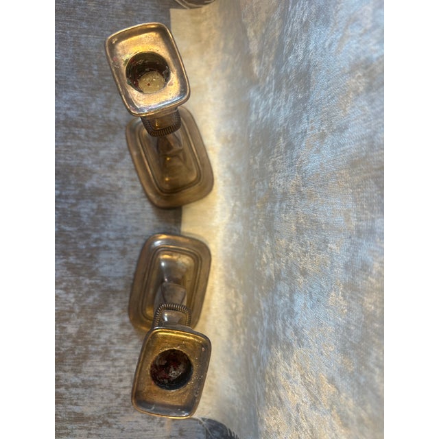 Set of 2 Antique Silver Plated Candlestick Holders For Sale - Image 4 of 5