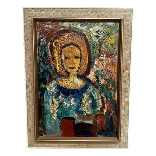 Gösta Falck, Woman in Blue, 1950s, Oil Painting on Canvas, Framed For Sale