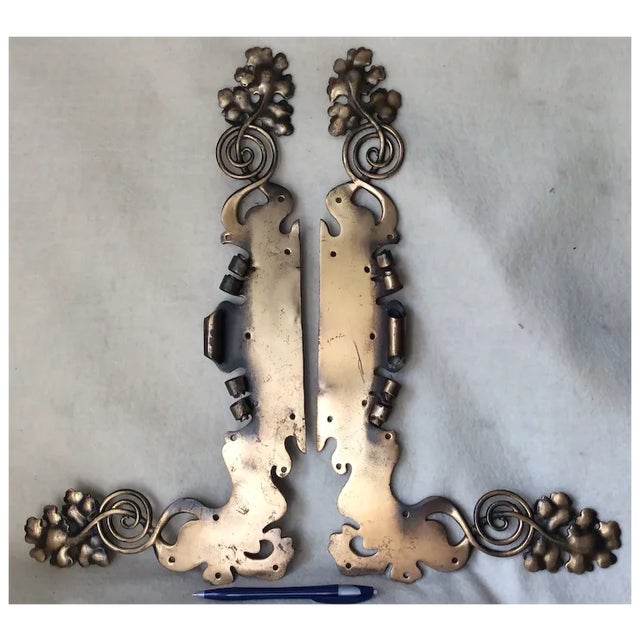 Metal Pair of Antique Art Nouveau Architectural Elements, Hand Crafted Scrolls With Grape Motif For Sale - Image 7 of 11