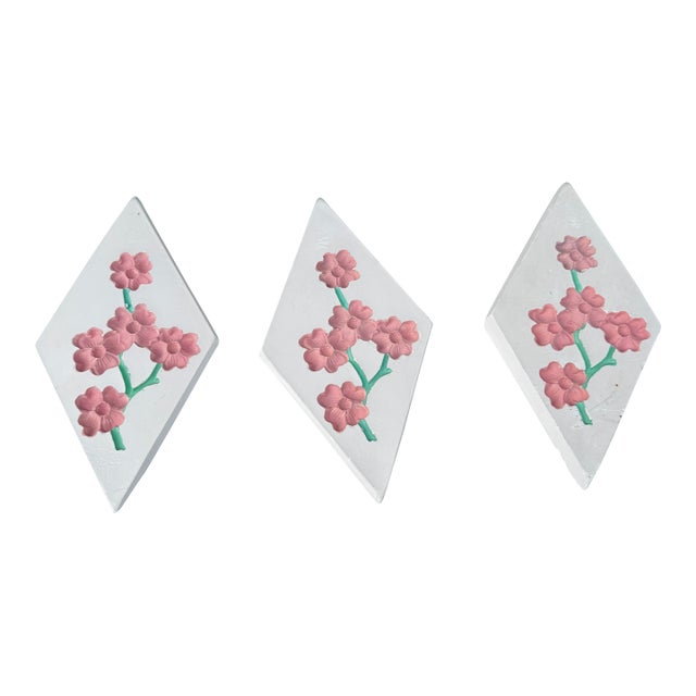 Mid 20th Century Cherry Blossom Chalkware Wall Plaques- Set of 3 For Sale