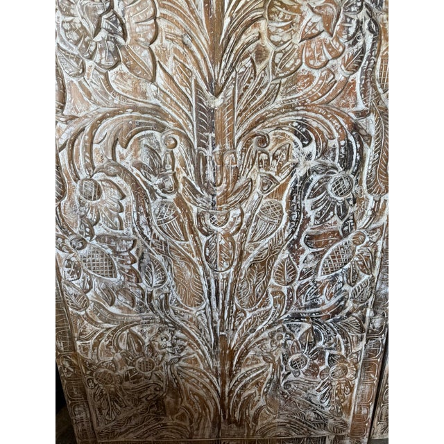 1920s Hand-Carved Tree of Life Wood Wall Panel – Whitewashed Rustic Floral Wall Art, Vintage 80 For Sale - Image 5 of 8