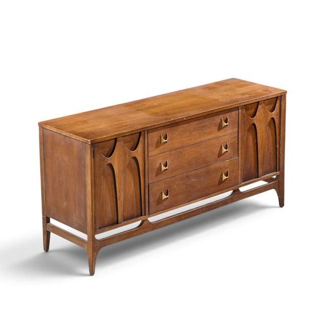 Broyhill Brasilia Mid Century Walnut and Brass Credenza For Sale - Image 9 of 10