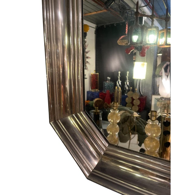 Mid-Century Modern Stainless Steel Mirror attributed to Maison Jansen, 1970 For Sale - Image 3 of 5
