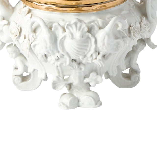 Antique Belgian Porcelain Covered Centerpiece /Mermaid, Dolphin and Shell Motifs For Sale - Image 9 of 13