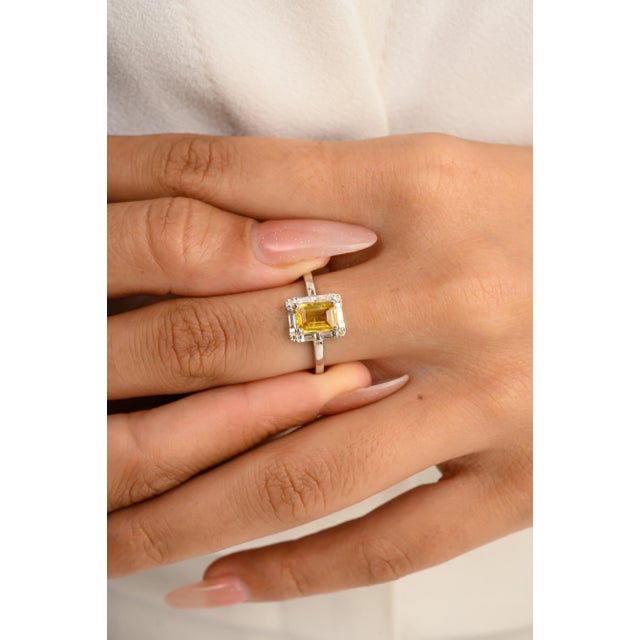 VR Jewels Octagon Cut Yellow Sapphire and Diamond Halo Promise Ring Size 7 For Sale - Image 4 of 12