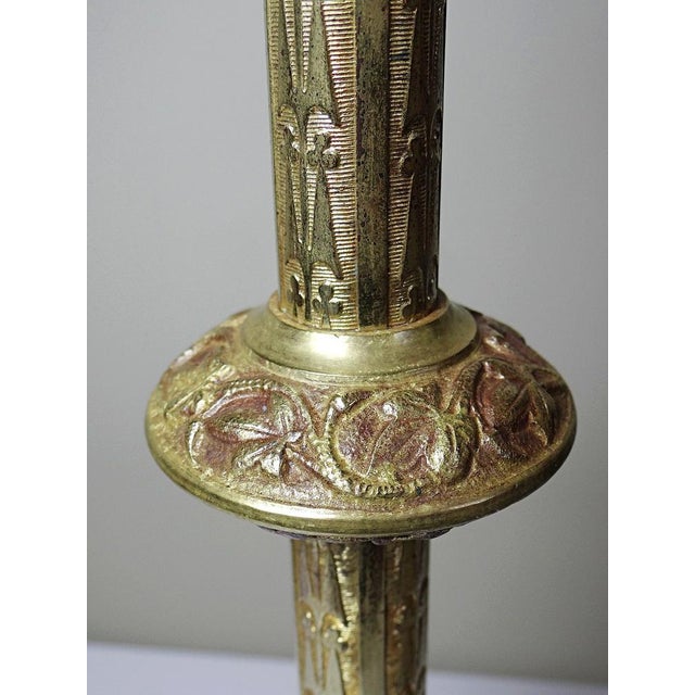 Large Antique Gothic Gilt Bronze Candlesticks, 19th Century, Set of 2 For Sale - Image 11 of 13