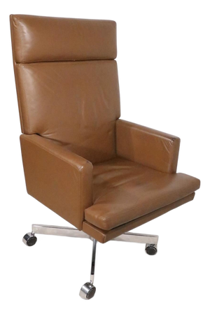 Vintage Swivel Leather Desk Chair Attributed to Mueller Furniture C. 1970's
