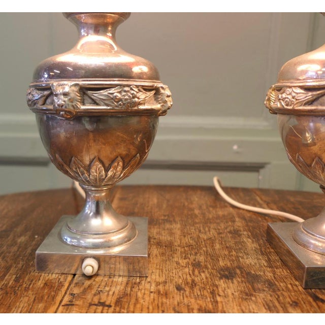 Vintage Gothic Style Silver Plated Table Lamps, 1930, Set of 2 For Sale - Image 4 of 8