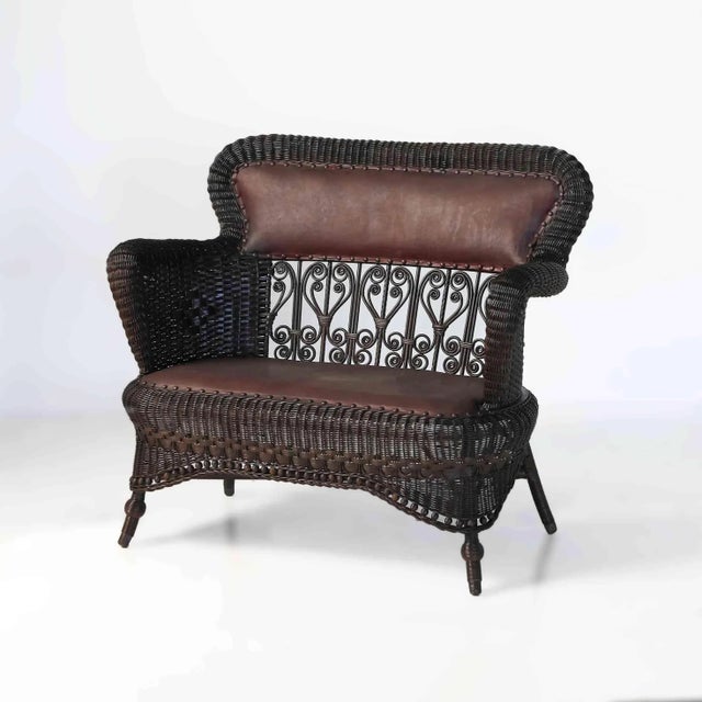 Brown Heywood Wakefield Loveseat Antique Wicker For Sale - Image 8 of 8