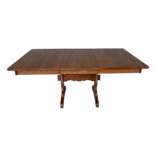 Tom Seely Solid Oak Trestle Style Twin Leaf Extension Dining Table For Sale