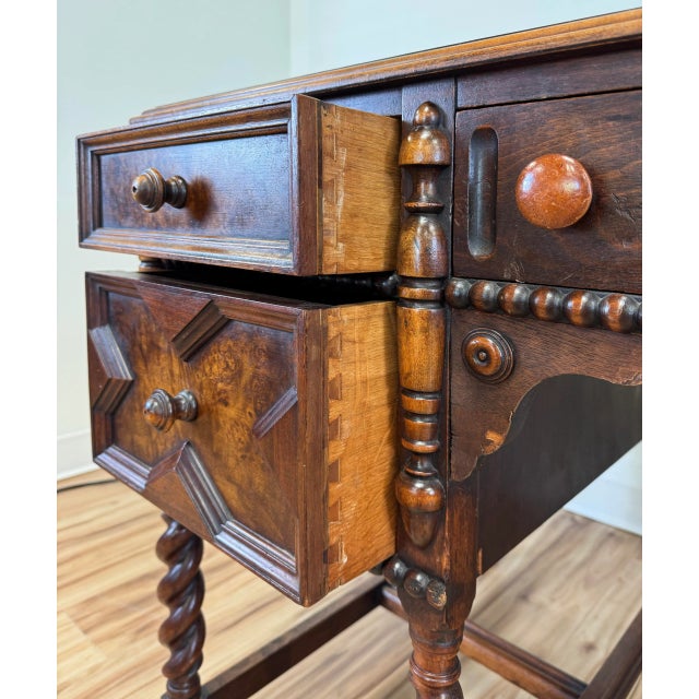 Brown Antique Johnson-Handley-Johnson Co Jacobean Style Barley Twist Turned Wood Desk For Sale - Image 8 of 13