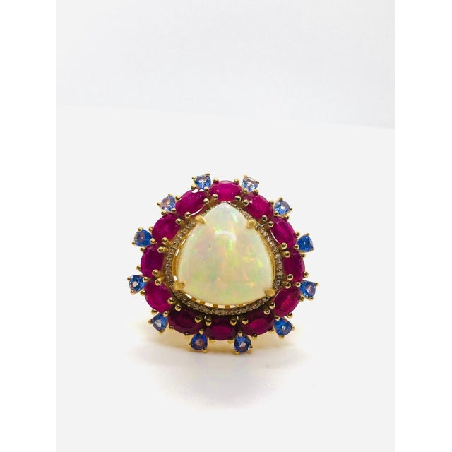 Red Bochic “Capri” Vintage Ruby, Tanzanite, Opal & Diamond Cocktail Ring — 18K Gold For Sale - Image 8 of 9