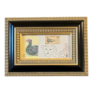 Contemporary Original Judy Henn Small Abstract Ink Drawing/Collage “First Day Goose” Signed