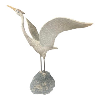 Vintage English Cast Stone Heron Garden Statue For Sale
