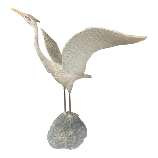 Vintage English Cast Stone Heron Garden Statue For Sale
