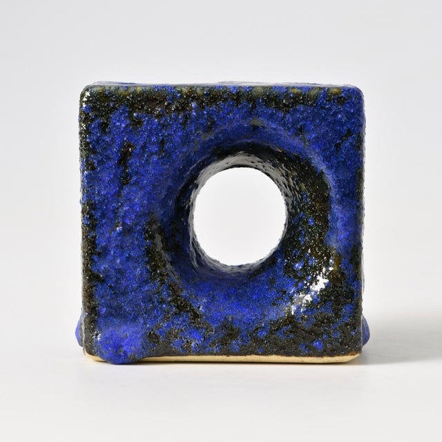 Blue Fat Lava Vase by Marius & Hugo van Woerden for Vest Keramiek, 1960s For Sale - Image 6 of 7