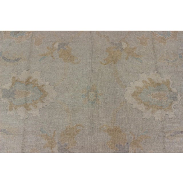 Sky Blue Large Turkish Oushak Rug With Pastel Colors and Botanical Design For Sale - Image 8 of 13