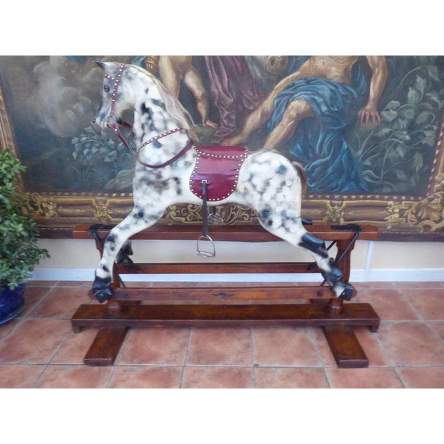 Large English Dapple Grey Rocking Horse, 1940 For Sale - Image 4 of 18