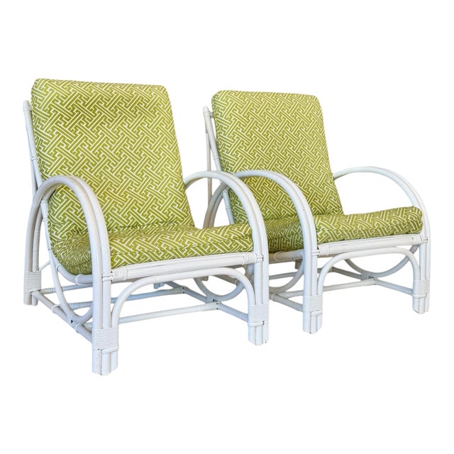 Vintage Mid-Century Bent Rattan Lounge Chairs With Quadrille China Seas Upholstery For Sale