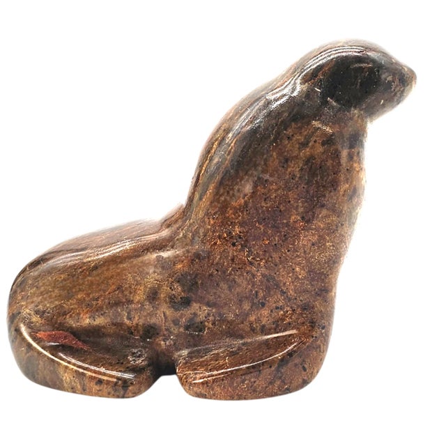 Inuit Hand-Carved Granite Seal Sculpture – Signed Eskimo Folk Art From Alaska For Sale - Image 4 of 12