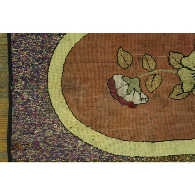 1930s Rust Red Floral Medallion Antique American Hooked Rug 1'9"x3'0" Carpet For Sale - Image 4 of 6