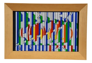 Yaacov Agam, Abstract Kinetic Silkscreen, 1980, Glass, Framed
