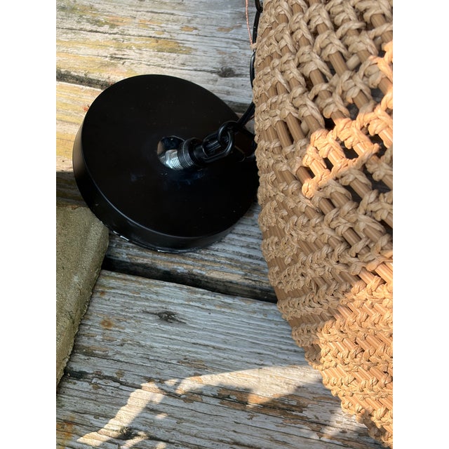 1980s Wicker Basket Weave Style Hanging Lamp With Double Lights and Chain For Sale - Image 9 of 11