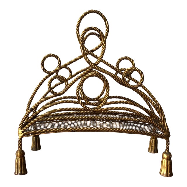 1960s Vintage Italian Gilt Metal Magazine Rack For Sale