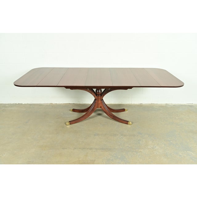 Baker Furniture Style Georgian Mahogany Pedestal Extension Dining Table, Newly Refinished For Sale - Image 14 of 14