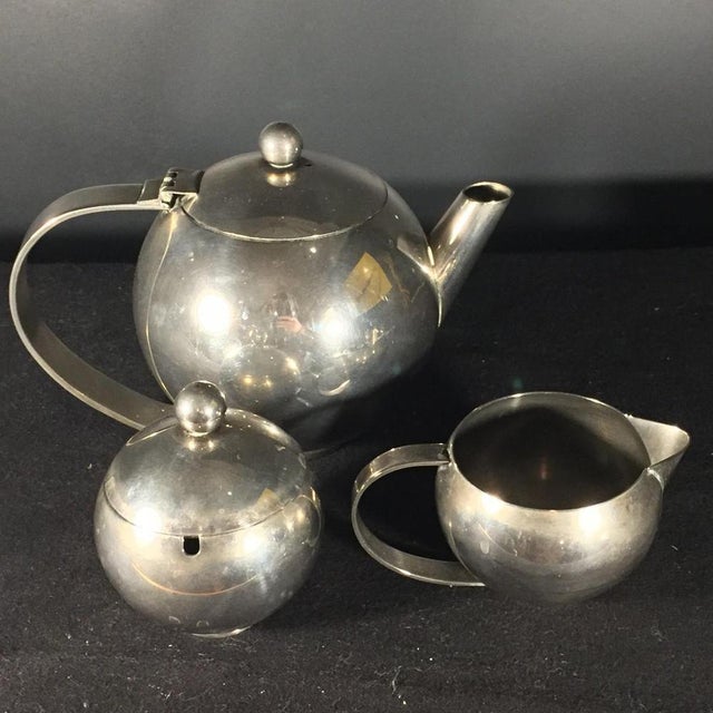 Silver Art Deco Modernist Silver Metal Tea or Coffee Service, 1940s, Set of 3 For Sale - Image 8 of 9