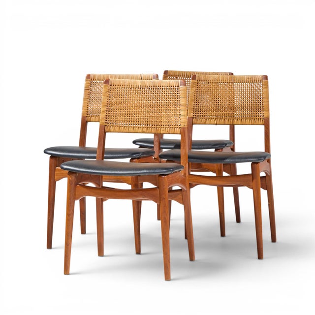 Mid-Century Modern E. Knudsen for Jensen & Lykkegaard Model 47 Mid Century Danish Teak and Cane Dining Chairs - Set of 4 For Sale - Image 3 of 10