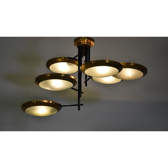 Six Disc Brass and Glass Ceiling Lamp from Stilnovo, Italy, 1950 For Sale - Image 6 of 14