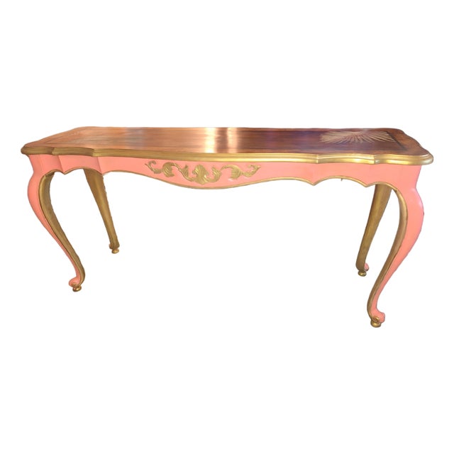 1960s Blush & Gilded Italian Rococo Console Table For Sale
