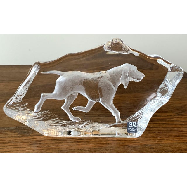 Mats Jonasson Maleras Sweden Crystal Sculpture 1990's Bloodhound Dog Chairish