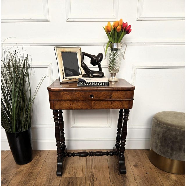Antique Italian Burl Wood Carved Legs Sewing Side Table, 1890s For Sale - Image 4 of 10