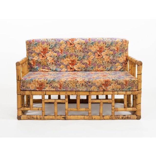 Mid-Century Sofa in Bamboo, Rattan and Fabric attributed to Vivai del Sud, Italy, 1970s For Sale - Image 4 of 13
