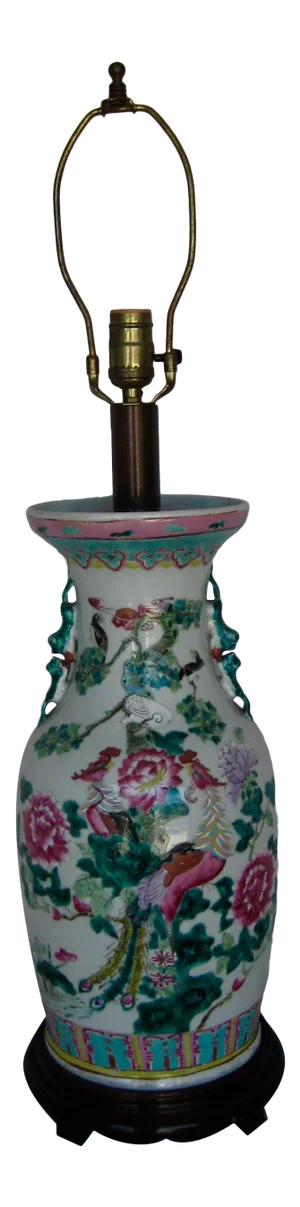 Antique Chinese Pink Family Vase Table Lamp