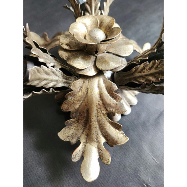 Vintage Floral Hand-Forged Silver-Plated Ceiling Lamp, 1960s For Sale - Image 6 of 18