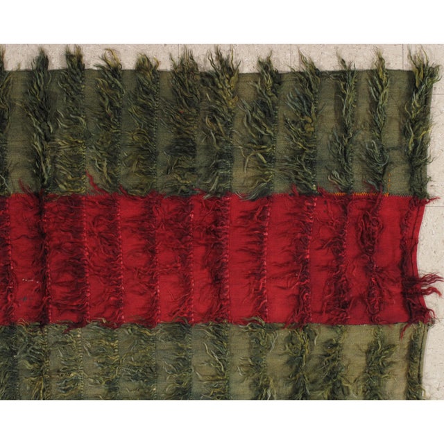 Mid 20th Century Vintage Turkish Tulu Rug, Long hair Angora wool, Green and Red For Sale - Image 5 of 13