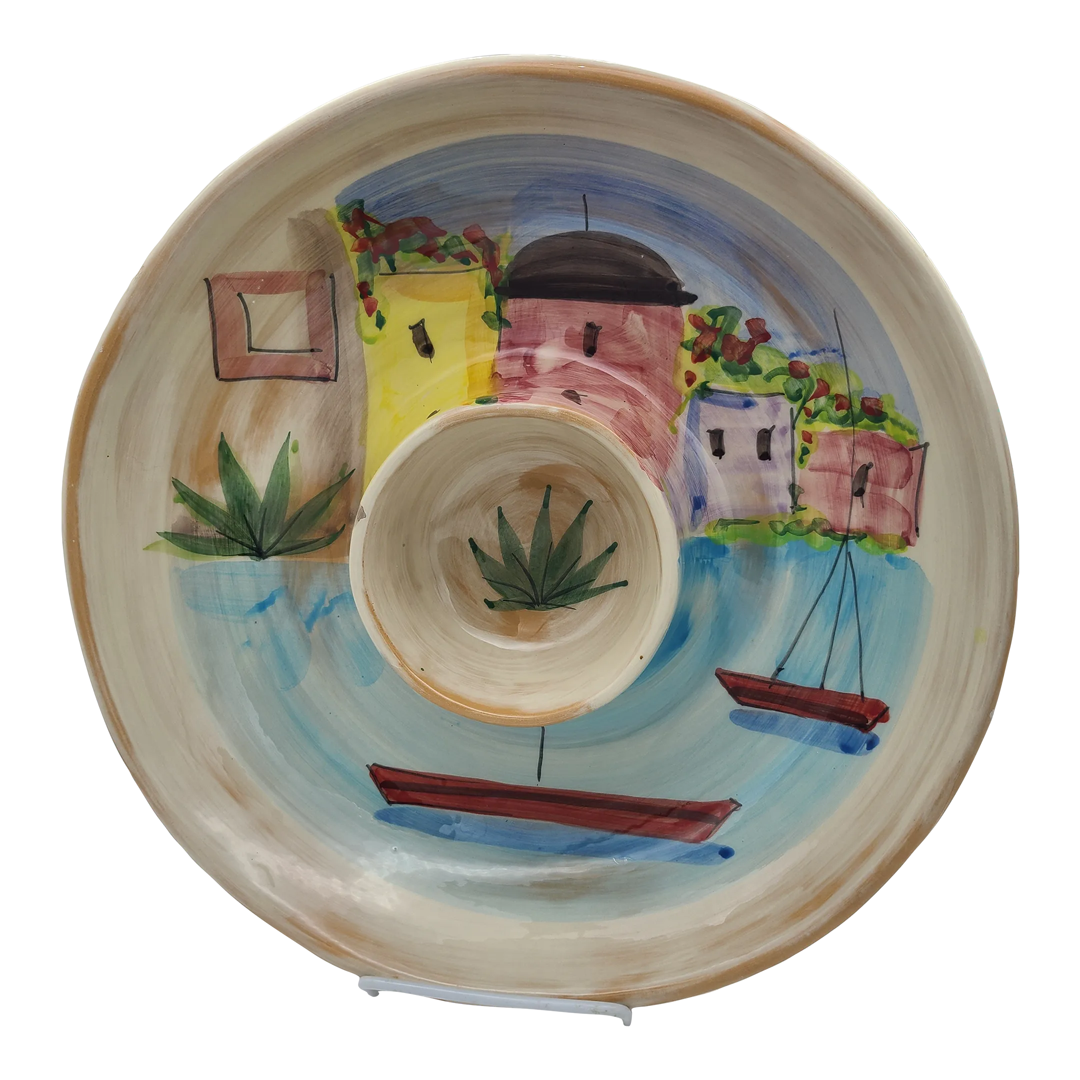 Contemporary Vietri Chip Dip Italy Hand Painted Village Boat - Main Image