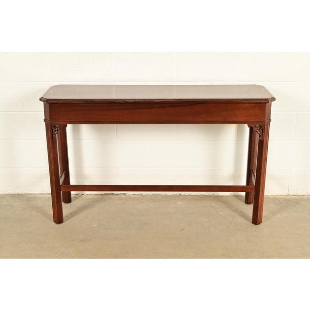 Chippendale Carved Banded Mahogany Console Table by Craftique For Sale - Image 14 of 16