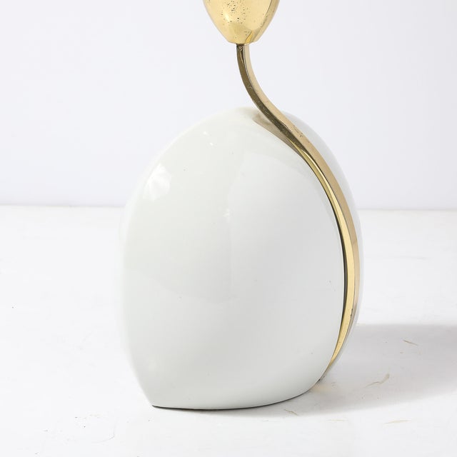 Mid-Century White Ceramic & Polished Brass Sculptural Table Lamps by Lumi Murano For Sale - Image 9 of 13