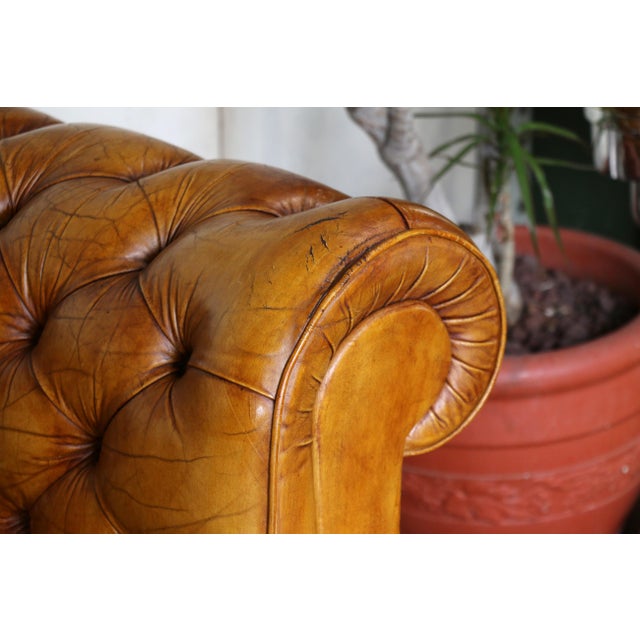 Vintage Pair of Brown Honey Leather Chesterfield Club Chairs — England, Circa 1950 For Sale - Image 17 of 18