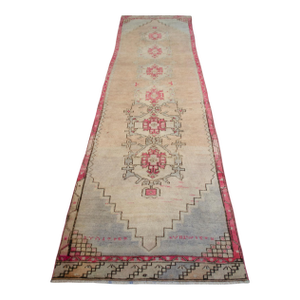 Hand-Woven Oushak Runner Rug - Faded Colors Hallway Rug Stair Runner - 3′6″ × 13′3″