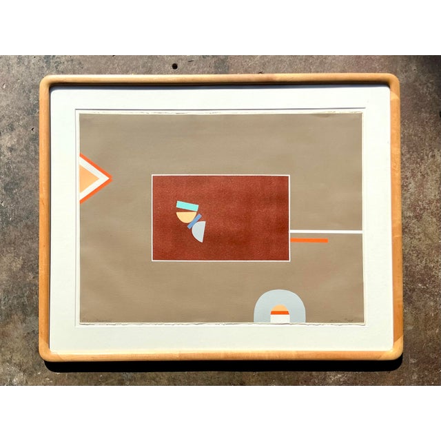 Vintage Boho Signed Geometric Lithograph on Paper For Sale - Image 10 of 12