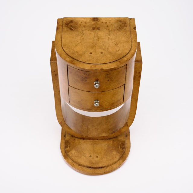 French Art Deco Burled Ash Side Table With Architectural U-Form Base For Sale In Austin - Image 6 of 9